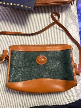 Dooney & Bourke Green Pebbled Leather Crossbody with Tan Trim